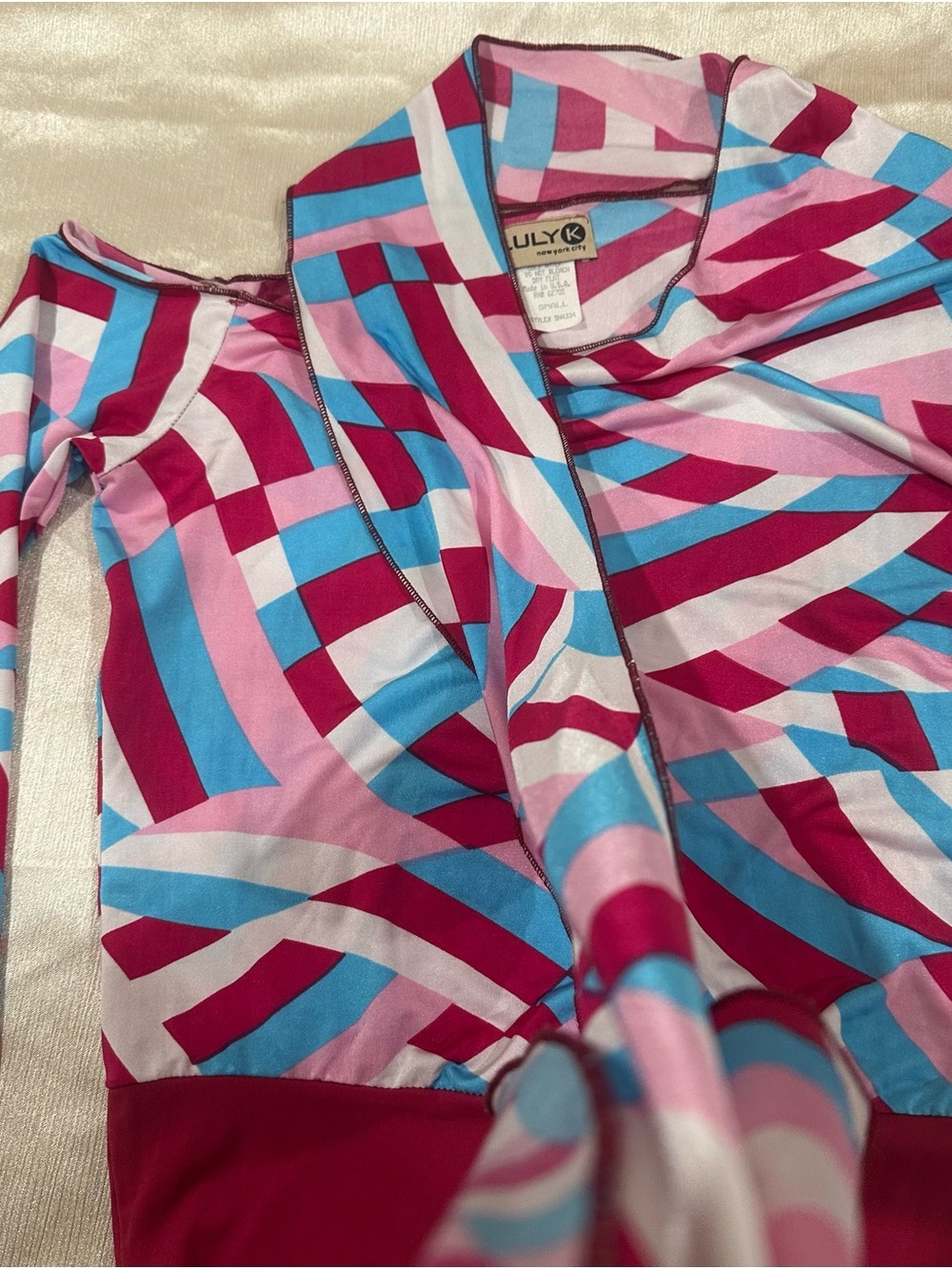 Lulla Love Geometric Long Sleeve Blouse - Pink Blue White - Picture 3 of 6